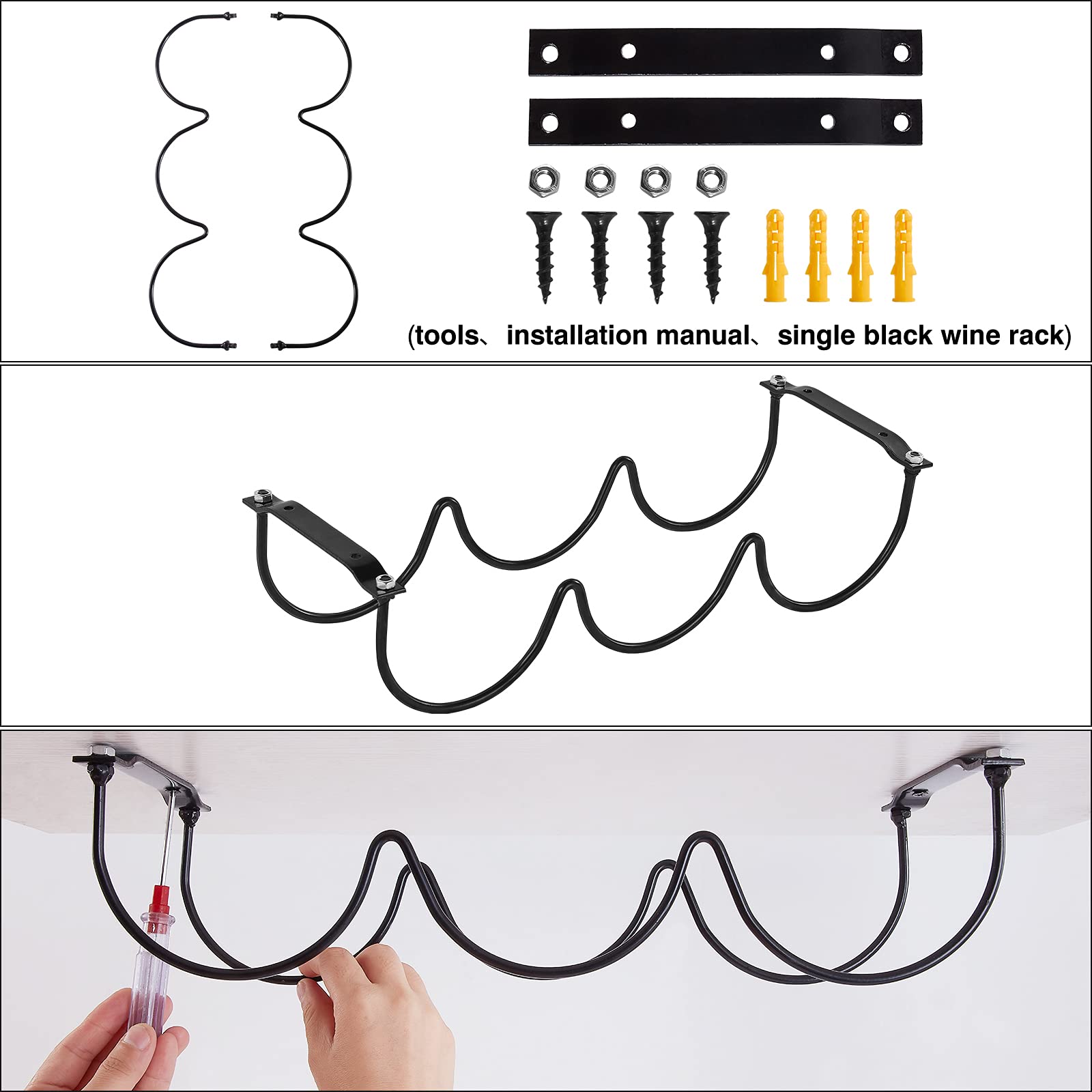 Under Cabinet Wine Rack - Black Metal Wall Mounted Bottle Holder for Kitchen Organization & Storage | Perfect for Wine, Liquor & Decorative Bottle Display in Home Bars & Small Spaces