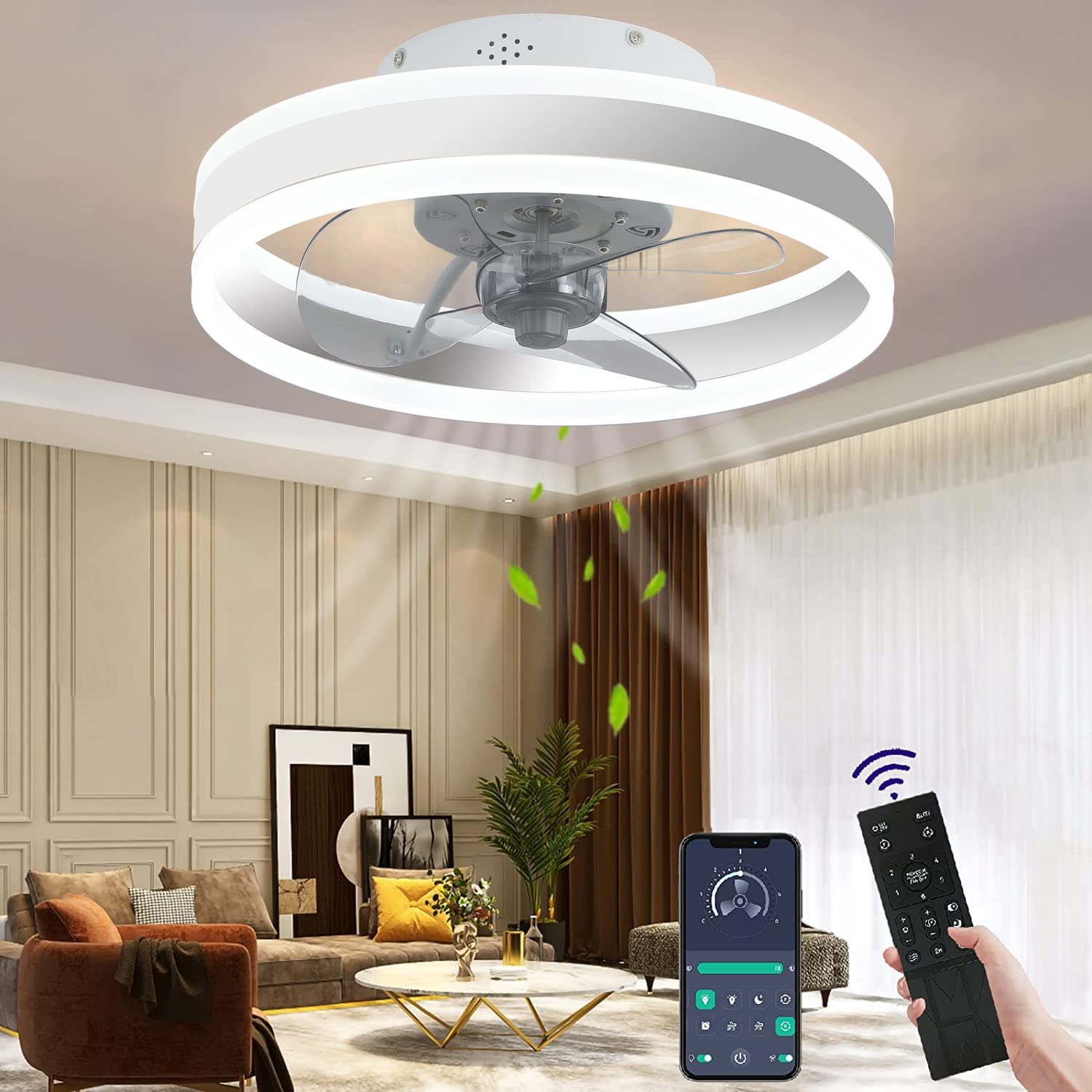 Wildcat 40cm White Ceiling Fan with LED Light & Remote Control - Ultra Quiet Modern Design for Living Room, Bedroom & Dining Room - Energy Efficient Cooling & Stylish Lighting Solution