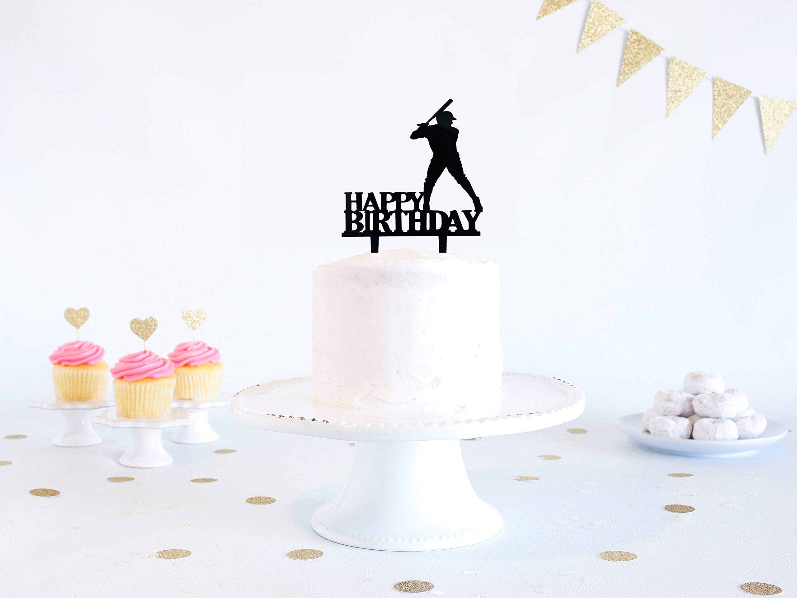 Black Baseball Happy Birthday Cake Topper - Baseball Theme Party Decoration for Birthday Cakes | Perfect for Baseball Lovers, Sports Themed Parties & Kids Birthday Celebrations