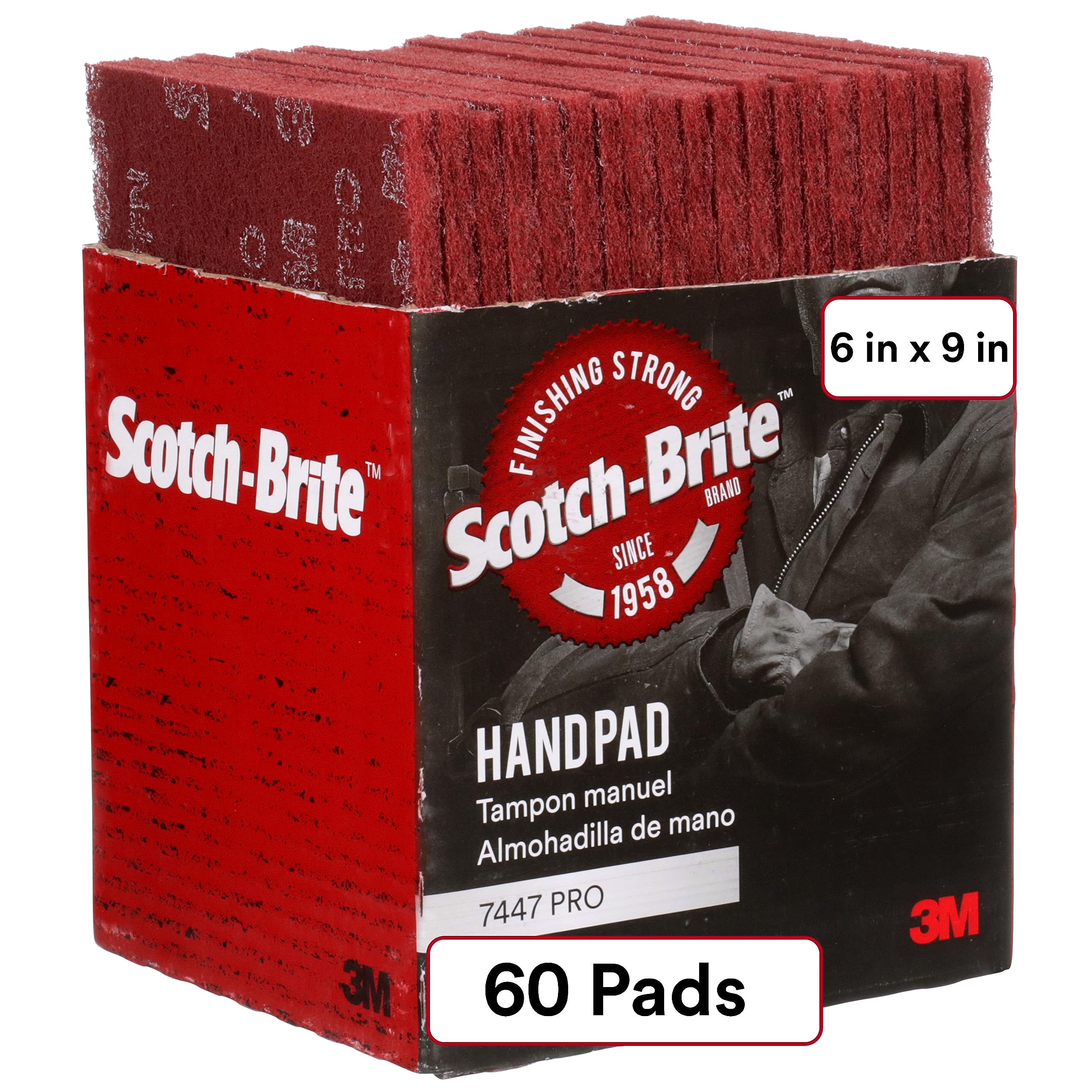 3M Scotch-Brite 7447B Pro Hand Sanding Pad - 60-Pack Fine Grade Aluminum Oxide Abrasives (6