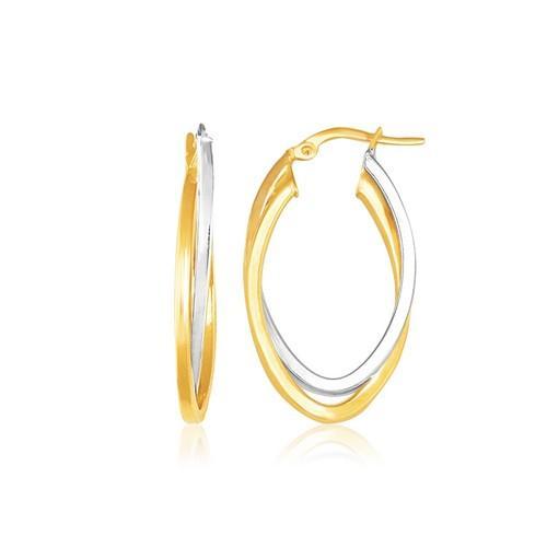 14K Two-Tone Gold Double Oval Hoop Earrings for Women - Elegant Dainty Everyday Jewelry for Work, Date Night & Special Occasions