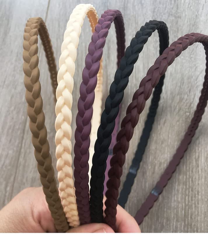 BAKEFY Women's Non-Slip Braided Headbands - 6 Pack Fashion Hair Accessories with Resin Teeth Comb for Girls & Women - Perfect for Workouts, Yoga, and Everyday Styling