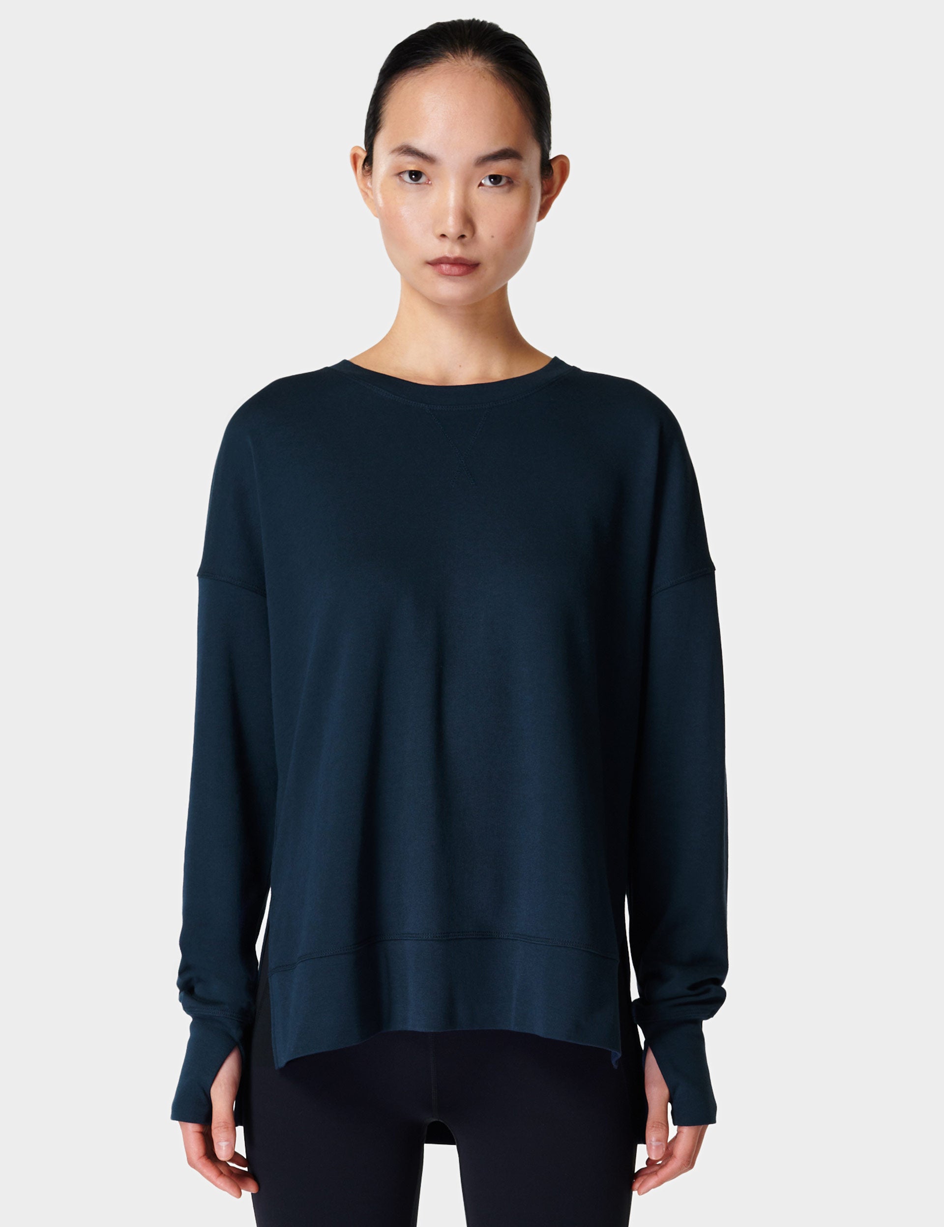 After Class Longline Sweatshirt for Women - Soft Oversized Pullover Hoodie in Navy Blue | Casual Loungewear, Streetwear Fashion & College Outfits