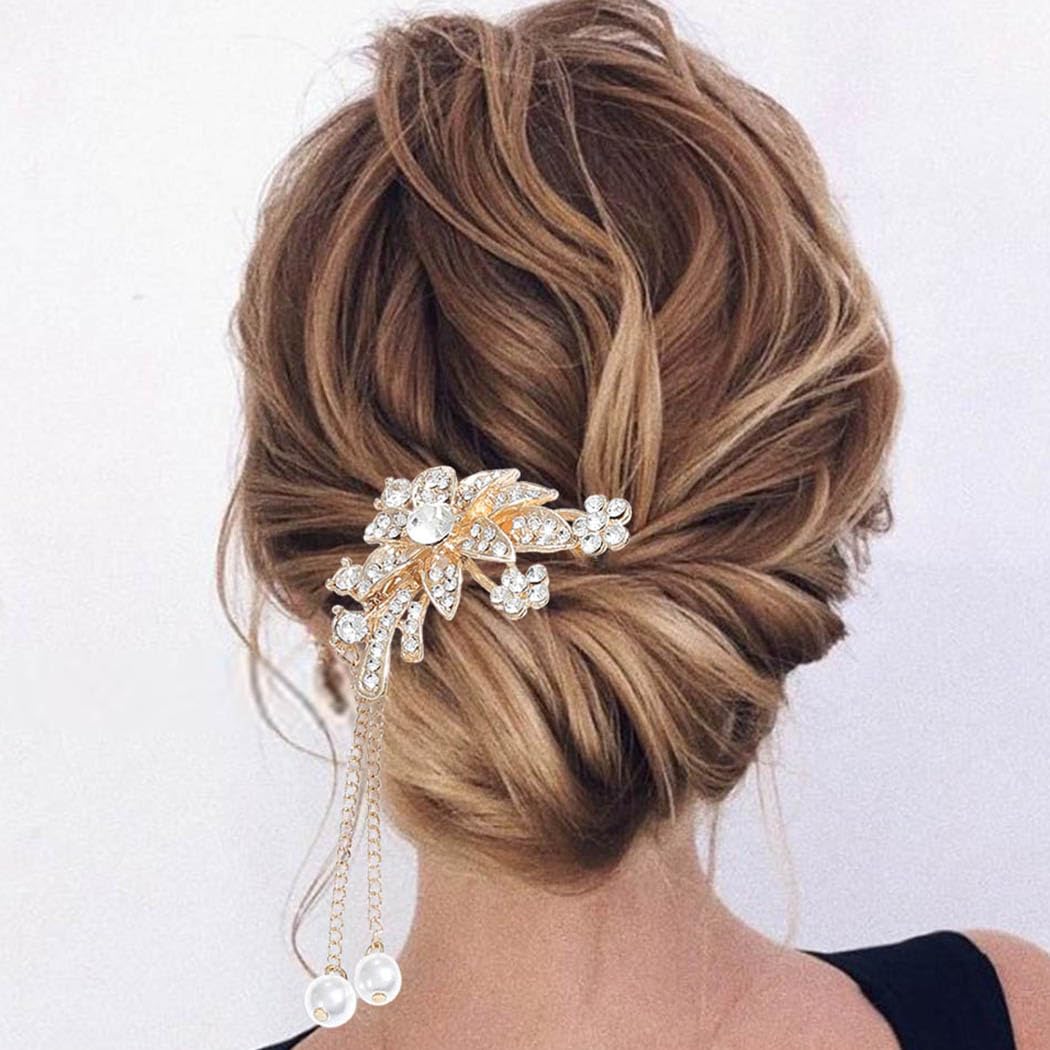BARTOSI Crystal Hair Clips for Women - Rhinestone Hair Pins, Gold Wedding Hair Accessories for Bride, Prom, Party & Special Occasions