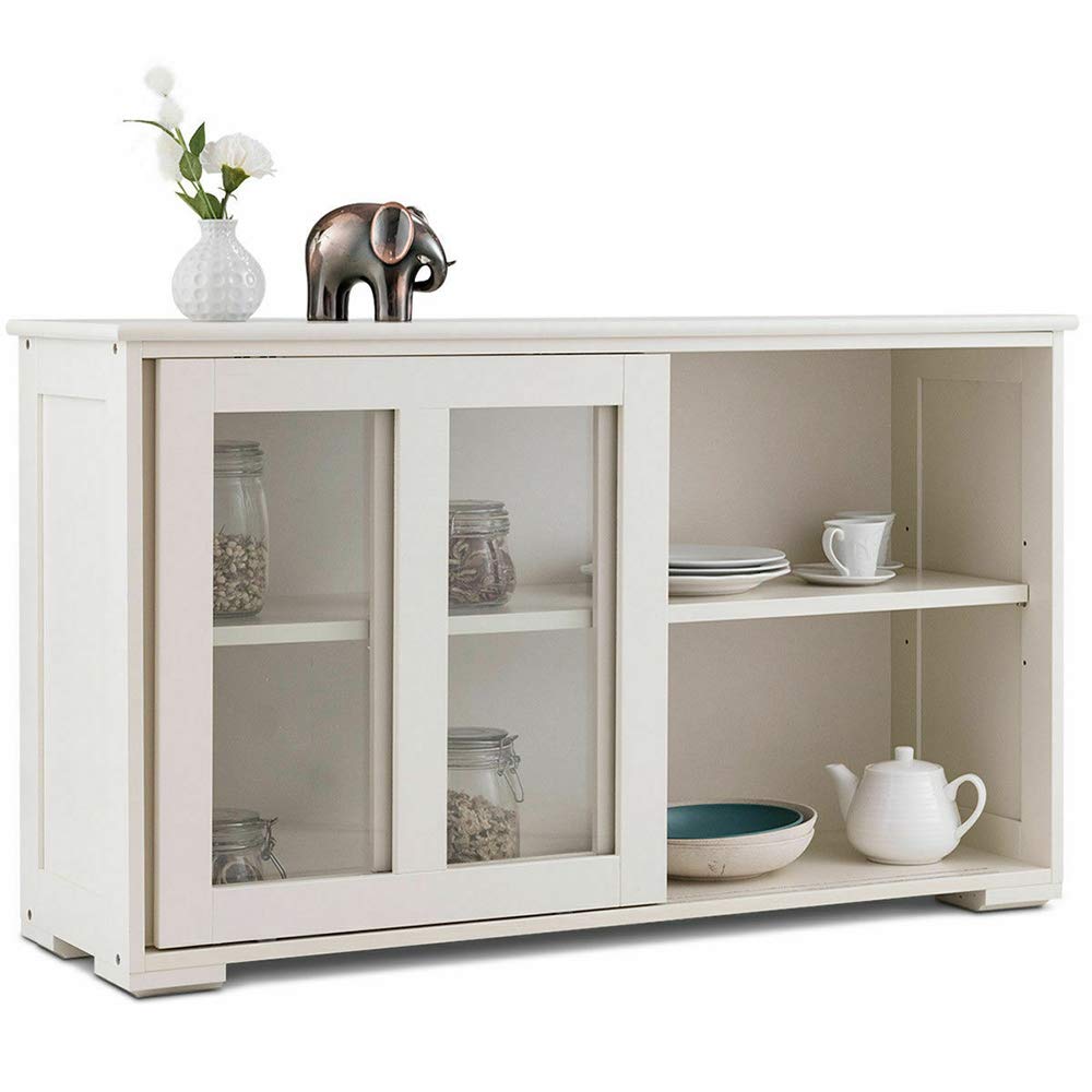 White Storage Cabinet with Glass Sliding Doors - 42
