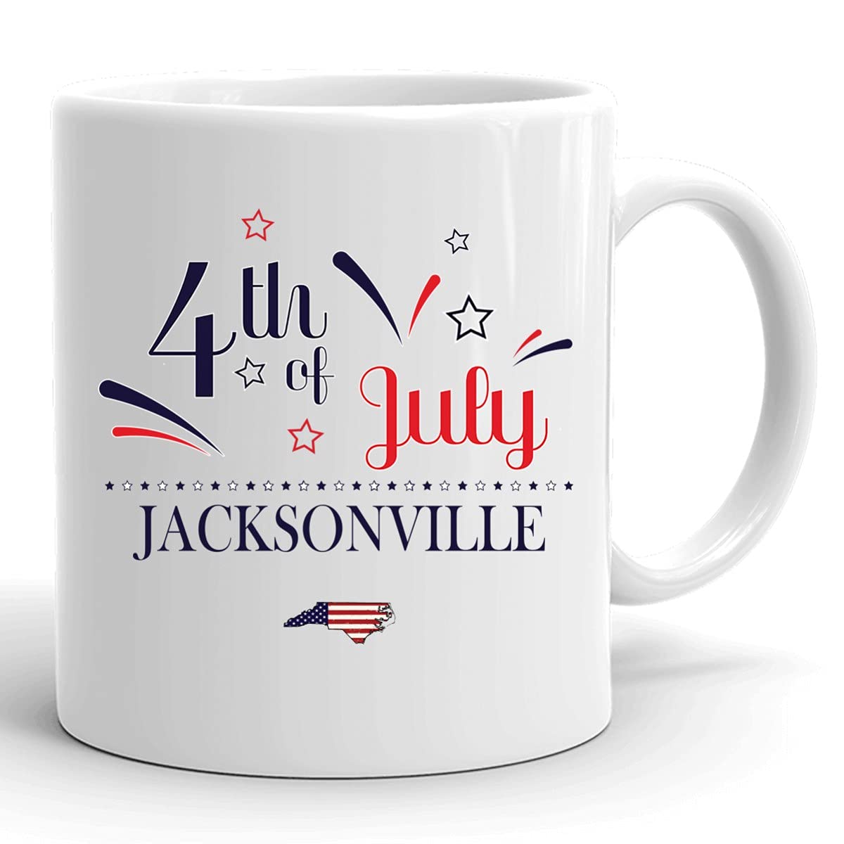 Personalized 11oz White Coffee Mug - Custom USA Flag Design for Independence Day, 4th of July Gift - Jacksonville North Carolina City & State - Perfect for Home, Office, or Patriotic Celebrations