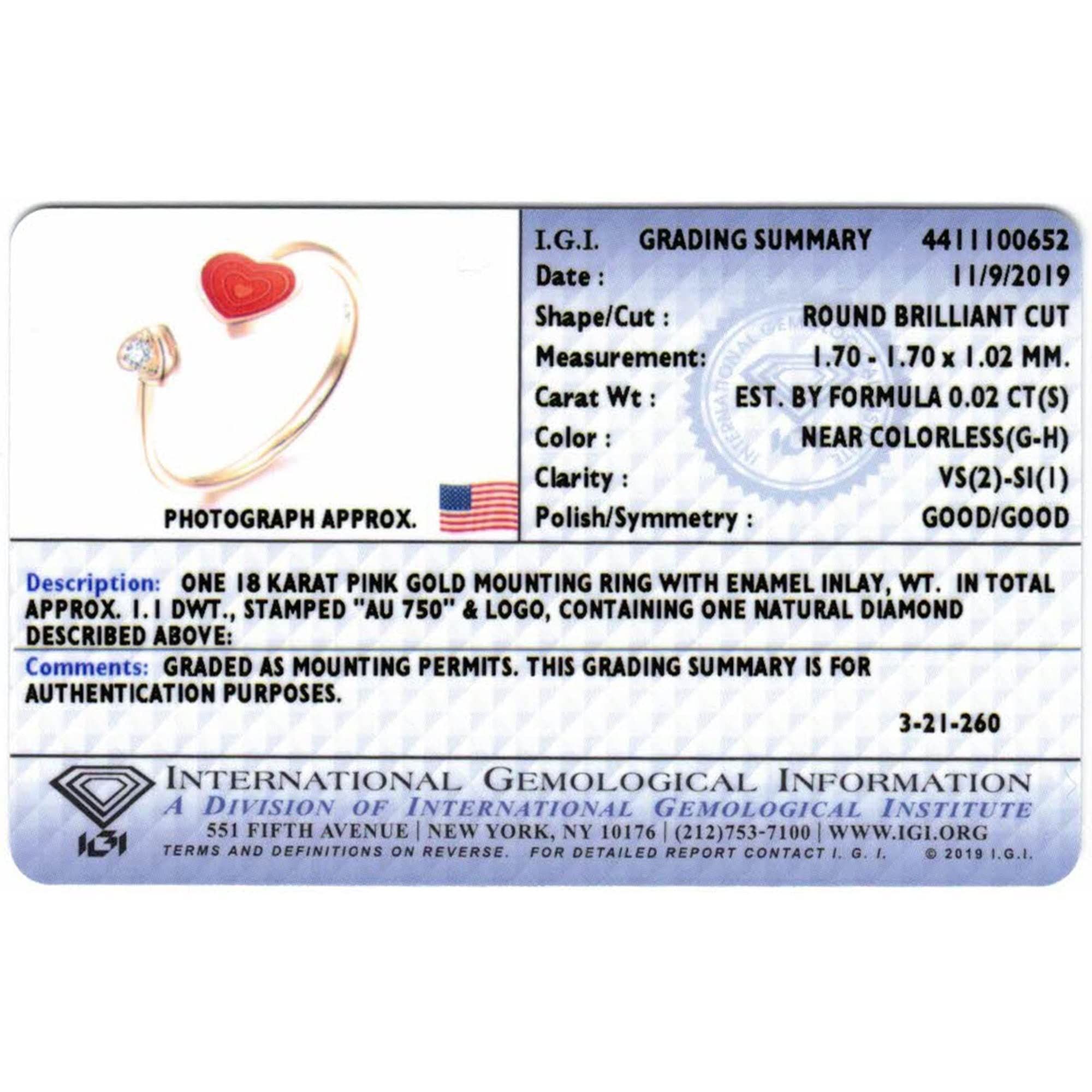 IGI Certified 18k Solid Rose Gold Natural Diamond Red Enamel Ring - 0.02ct G-H Color VS2-SI1 Clarity RVLA Romance Victory Collection | Perfect for Engagement, Anniversary Gifts & Special Occasions