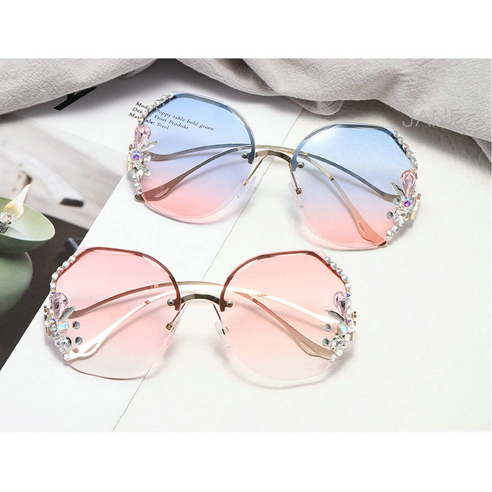 Fashion Women's Rimless Sunglasses with Rhinestones for Outdoor & Party
