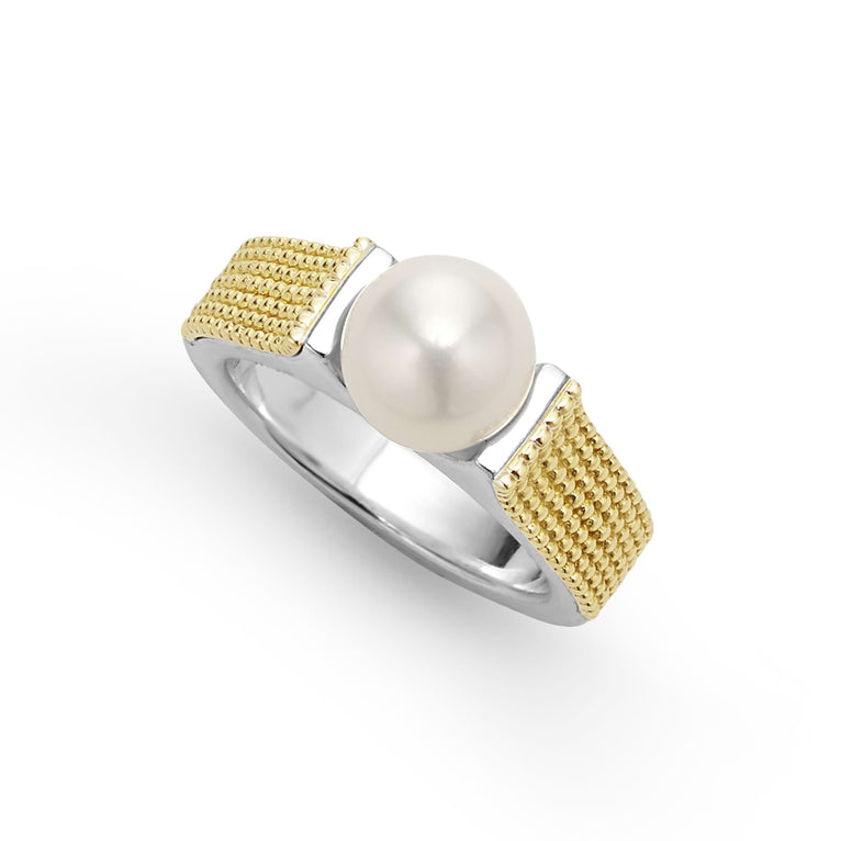 Elegant Two-Tone Caviar Pearl Ring for Women - Sterling Silver & Gold Plated - Perfect for Weddings, Parties & Special Occasions