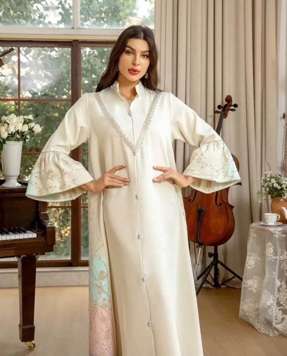 Elegant Gradient Jacquard Eid Dress for Muslim Women - Stylish Caftan Kaftan Dress for Eid Celebrations, Parties & Special Occasions