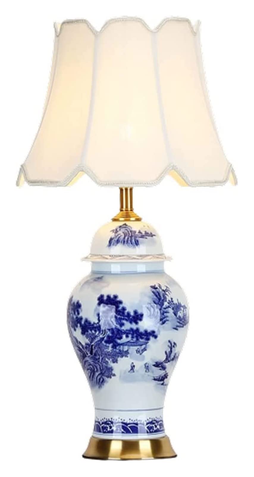 Hand-Painted Blue and White Glaze Ceramic Table Lamp - Elegant Chinese Style Decorative Lighting for Living Room, Bedroom & Office - Perfect for Home Decor, Accent Lighting and Creating Cozy Ambiance (Size A)