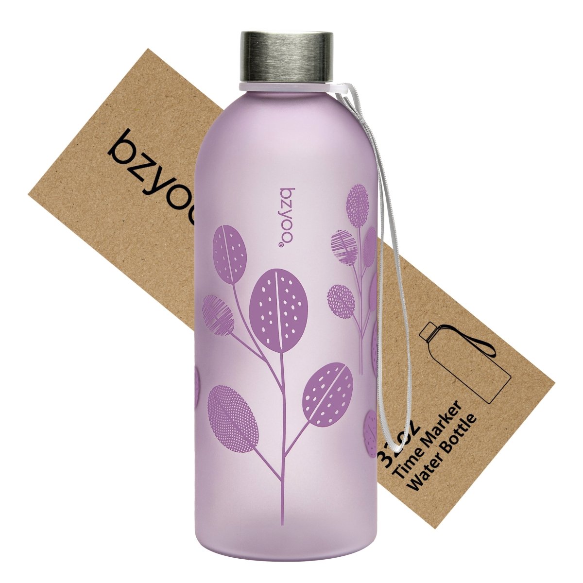 32oz Time Marker Tritan Water Bottle with Carrying Strap - Leaf Purple | BPA-Free Leakproof Water Bottle for Gym, Hiking & Outdoor Activities