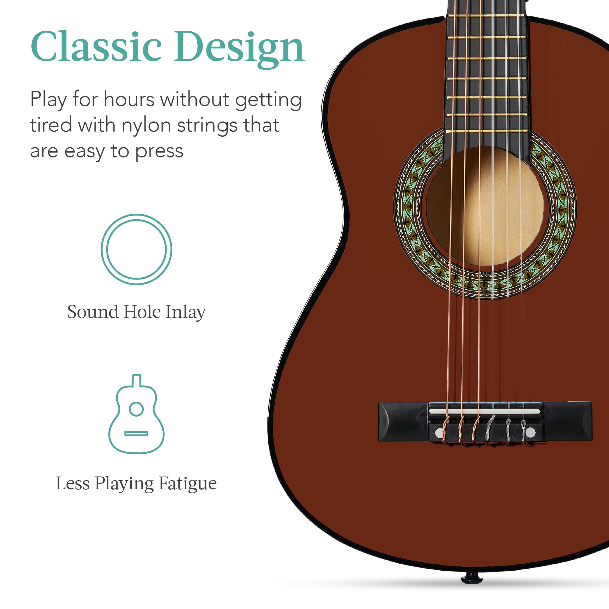 Best Choice Products 30-inch Kids Acoustic Guitar Starter Kit - Mahogany Finish with Strap, Case, Extra Strings & Rosette Inlay | Perfect Beginner Guitar for Children, Music Lessons & Home Practice