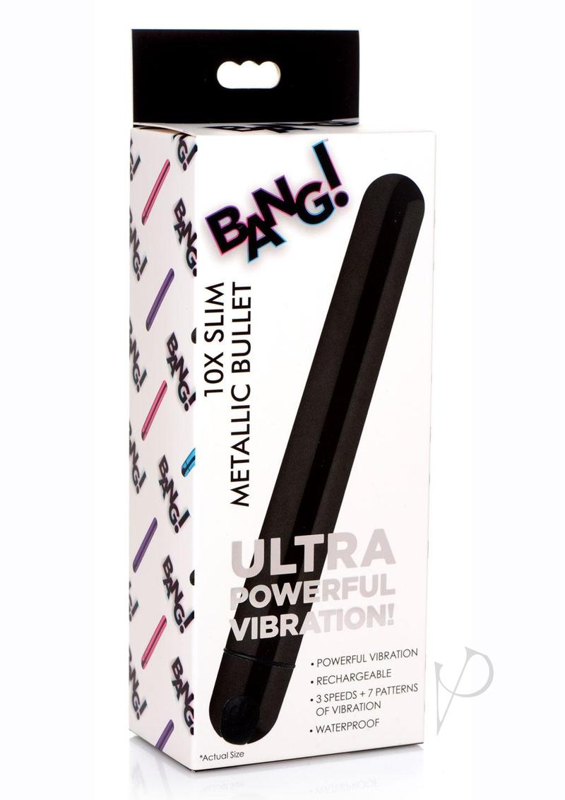 10X Slim Metallic Rechargeable Bullet Vibrator - Black | Powerful & Discreet Personal Massager for Women | Perfect for Solo Play & Couples Intimacy