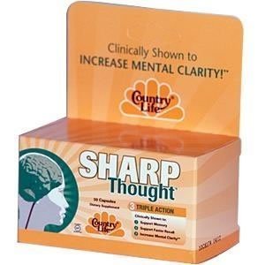 Country Life Sharp Thought Brain Support Vitamins - 30 Vegetarian Capsules for Focus, Memory & Mental Clarity | Daily Cognitive Supplement for Students & Professionals