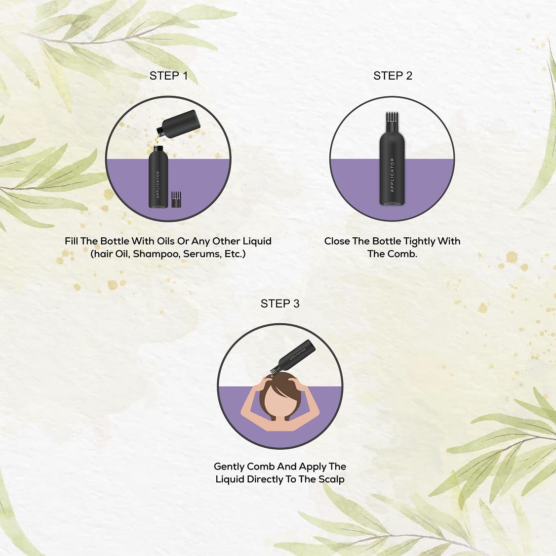 Hair Root Applicator Bottle with Comb Cap - Fine Mist Spray Bottle for Hair Oil, Shampoo & Medicines | Refillable & Reusable (2 Bottles + 1 Spray) | Perfect for Scalp Treatments, DIY Hair Care & Travel Essentials