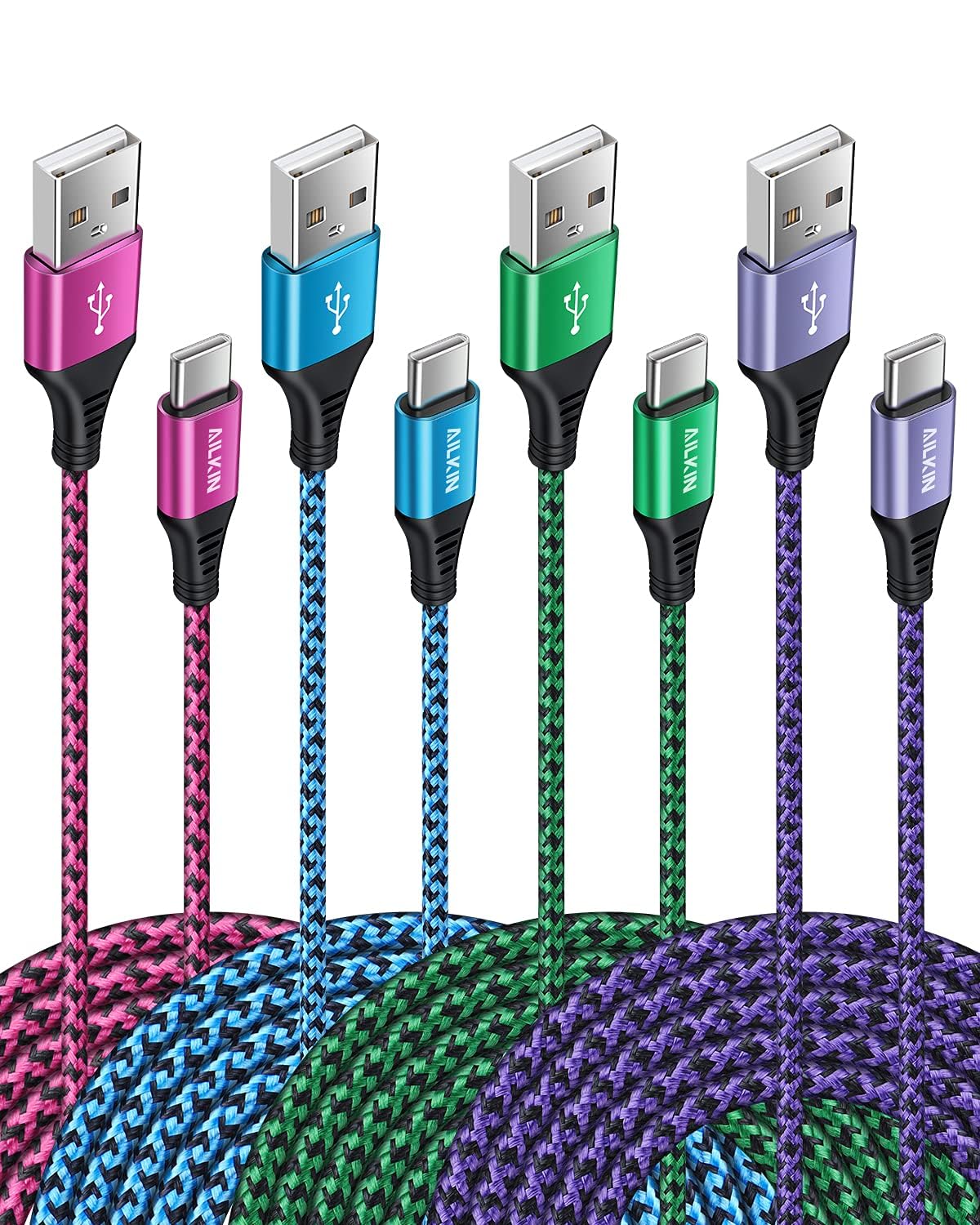 4-Pack 3FT USB Type C Car Charger Cable - 3A Fast Charging Braided USB-C Cord for Samsung Galaxy S23/S22, Google Pixel 8/7, iPhone 15/14 - Durable Charging Wire for Road Trips & Daily Commute