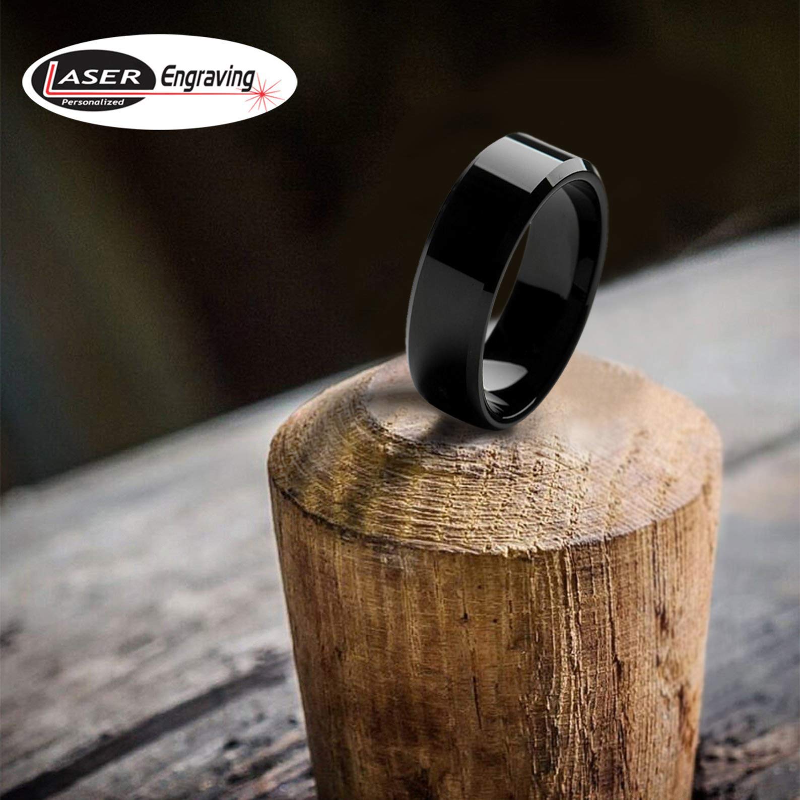 Personalized Tungsten Wedding Rings for Couples - Laser Engraved 8mm Black IP Band for Men & Women - Perfect for Anniversaries & Proposals