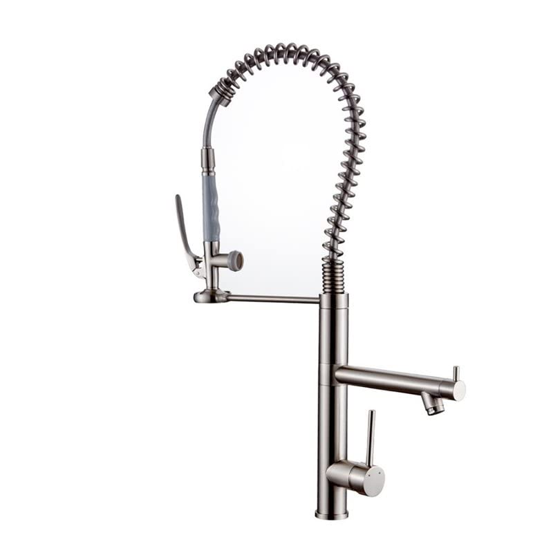 Brushed Nickel Single Handle Copper Kitchen Faucet - Modern CRO Decor Pull Down Sprayer for Farmhouse & Industrial Style Kitchens | Perfect for Sink, Bar, Prep Area & RV Use