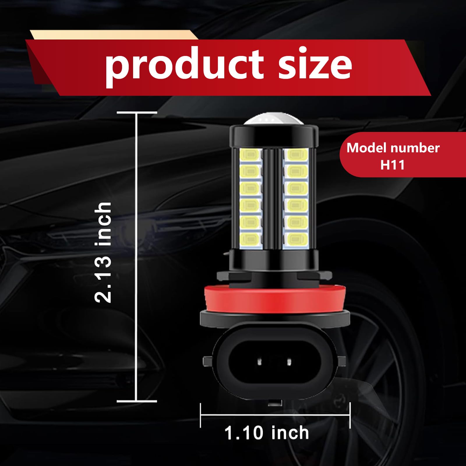 2-Pack H11/H8 LED Fog Light Bulbs - 6500K White, 1500 Lumens, 12V Plug and Play - Universal Fit for Cars, Trucks & SUVs - Anti-Fog, High Brightness for Safe Night Driving in Rain & Fog