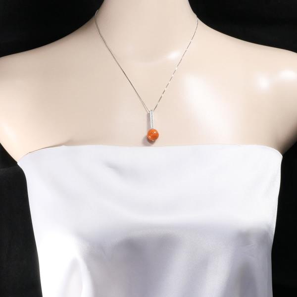 18K White Gold Coral Diamond Necklace - Elegant Women's Jewelry for Weddings, Anniversaries & Special Occasions