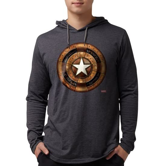 Captain America Steampunk Shield Men's Hooded T-Shirt | Marvel Superhero Graphic Tee | Casual Wear & Cosplay Outfit for Comic Con & Movie Fans