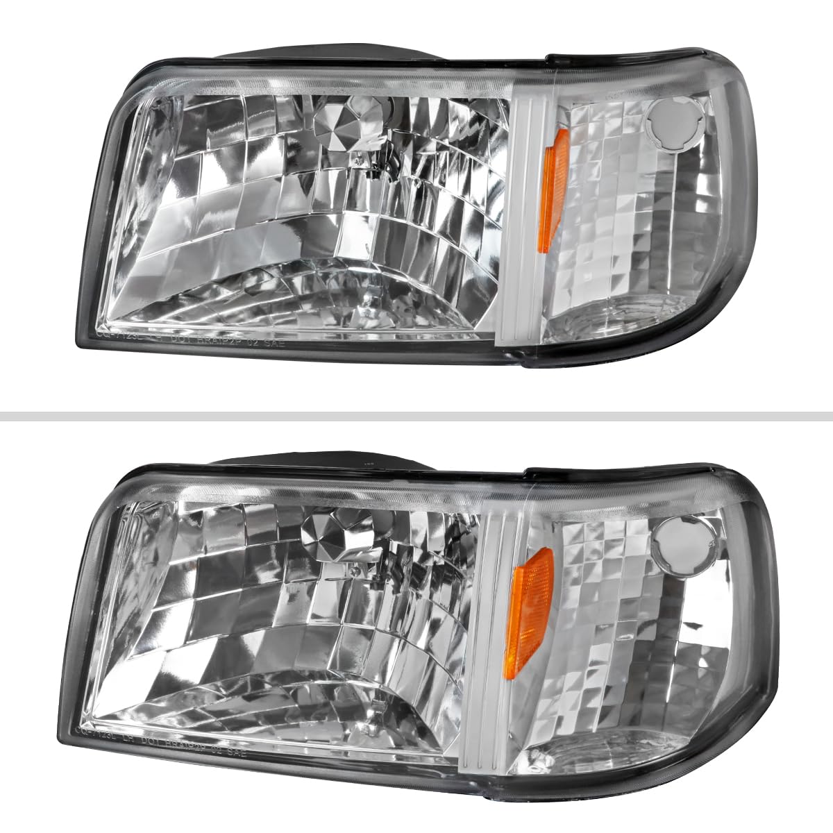 93-97 Ford Ranger Clear Headlights & Corner Turn Signal Lamps Pair - Left & Right Replacement for Improved Night Driving Visibility