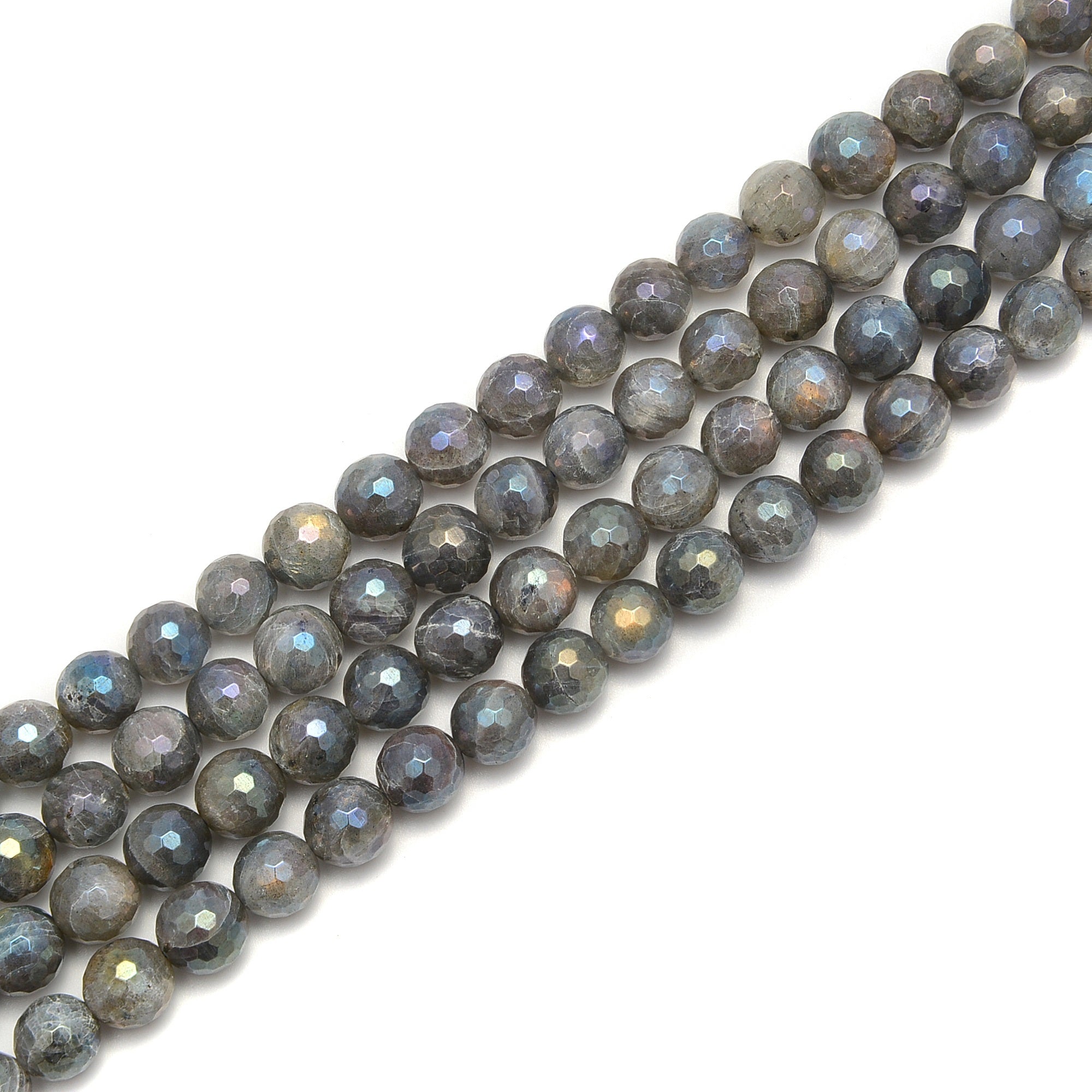 10mm Coated Labradorite Faceted Round Beads - 15.5 Inch Strand for Jewelry Making, DIY Bracelets & Necklaces