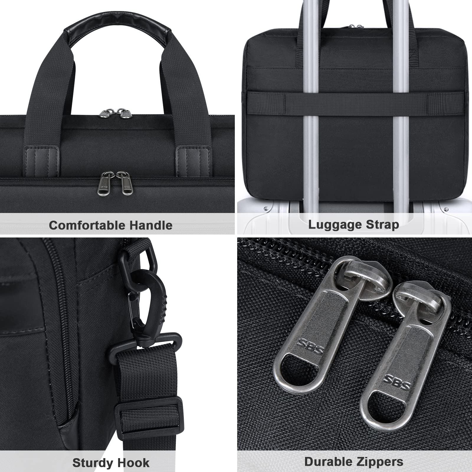 17 Inch Waterproof Laptop Briefcase for Men - Large Business Messenger Bag with USB Charging Port for Work, Travel & Commuting - Durable Computer Carrying Case (Black)