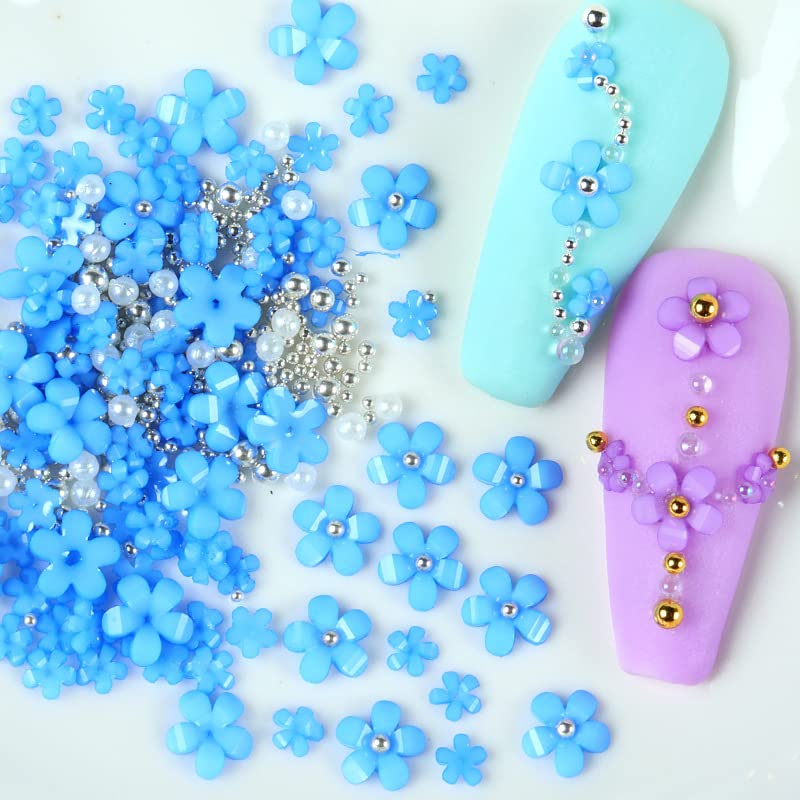 3D Acrylic Flower Nail Charms with Pearl & Golden Caviar Beads - DIY Nail Art Accessories for Manicure, Nail Designs & Decorations - Perfect for Home Salon, Party Nails, Wedding & Special Occasion Nail Art