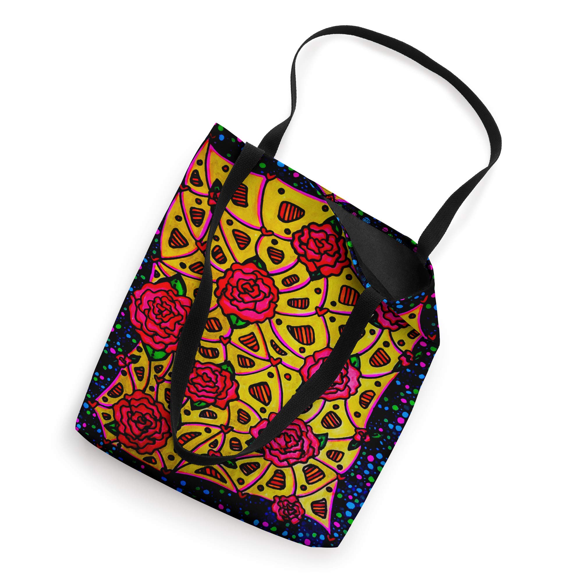 Stylish Rose Print Webbing Tote Bag for Women - Fashionable Canvas Shoulder Bag - Perfect for Shopping, Beach, Work & Daily Use