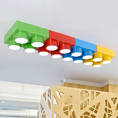 LITFAD Metallic Yellow LED Flush Mount Ceiling Light - 19.5 Inch Modern Building Block Design for Kids Bedroom, Playroom & Kindergarten - Durable & Creative Children's Room Lighting Fixture
