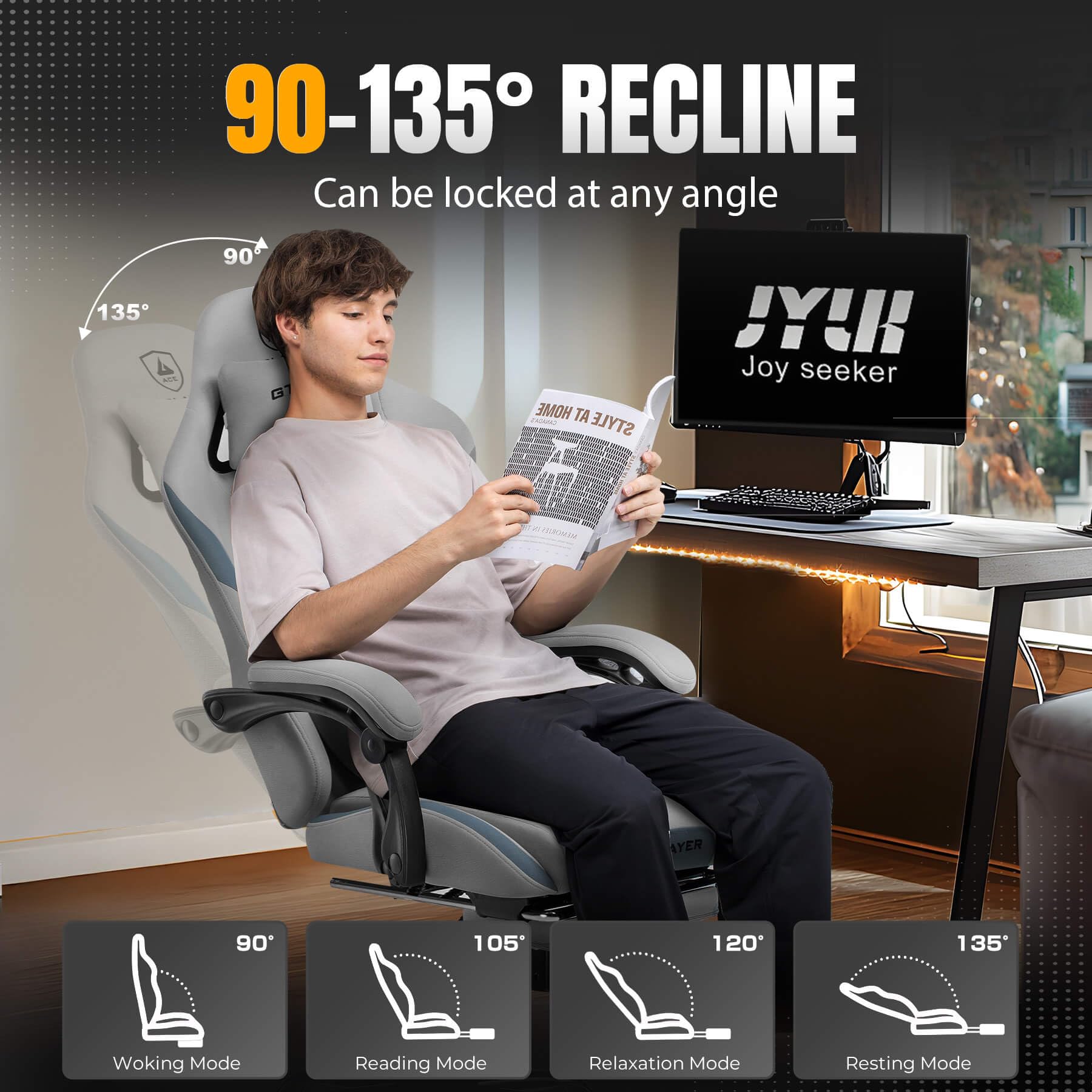 GTRACING Ergonomic Gaming Chair with Footrest & Pocket Spring Cushion - High Back Office Chair with Adjustable Headrest & Lumbar Support - Breathable Fabric Computer Desk Chair for Adults (Gray) - Perfect for Gaming, Working & Home Office Use