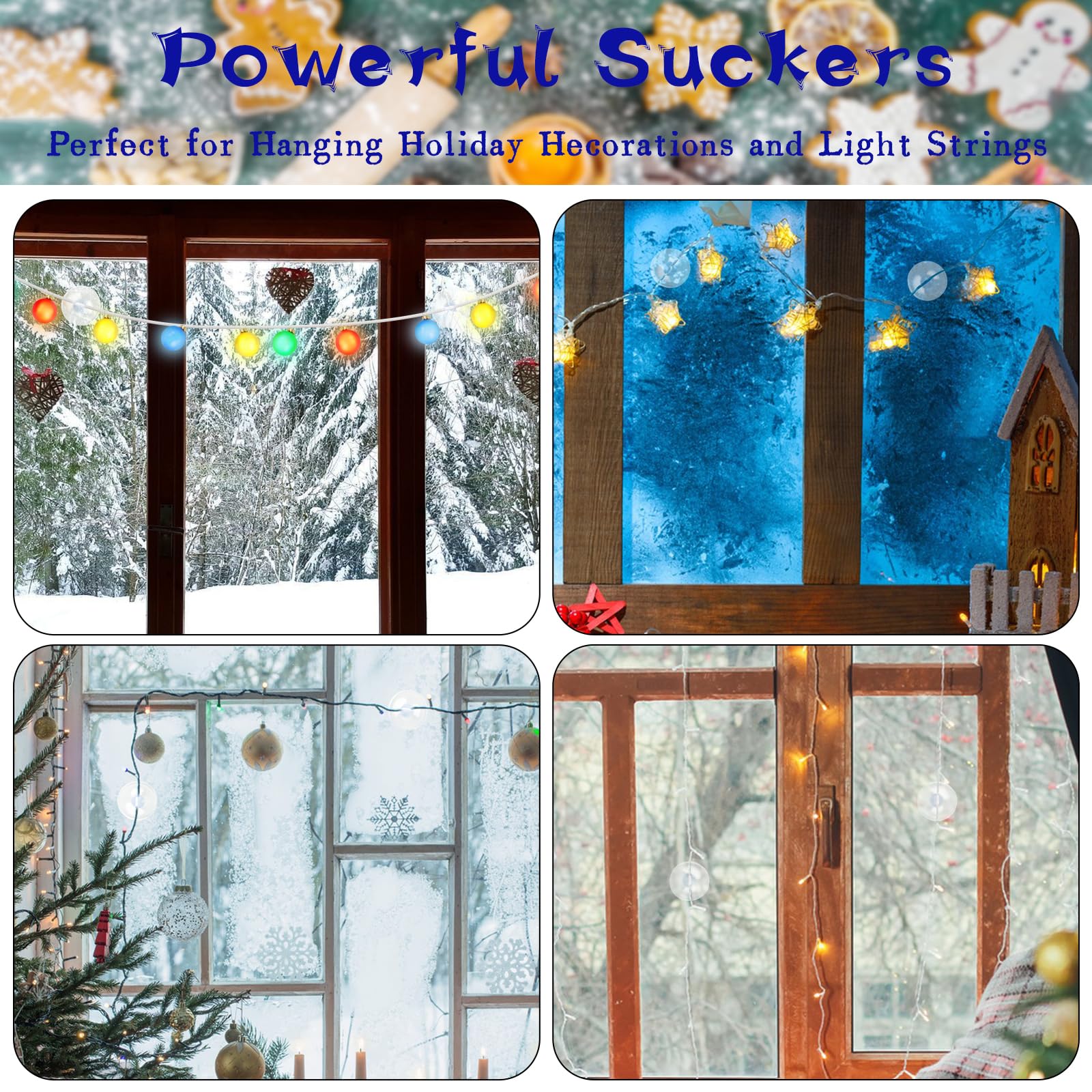 100 Pcs Christmas Light Suction Cups - Heavy Duty Window Glass Hooks for Holiday String Lights & Xmas Decorations - Perfect for Indoor/Outdoor Seasonal Lighting, Home & Party Decoration