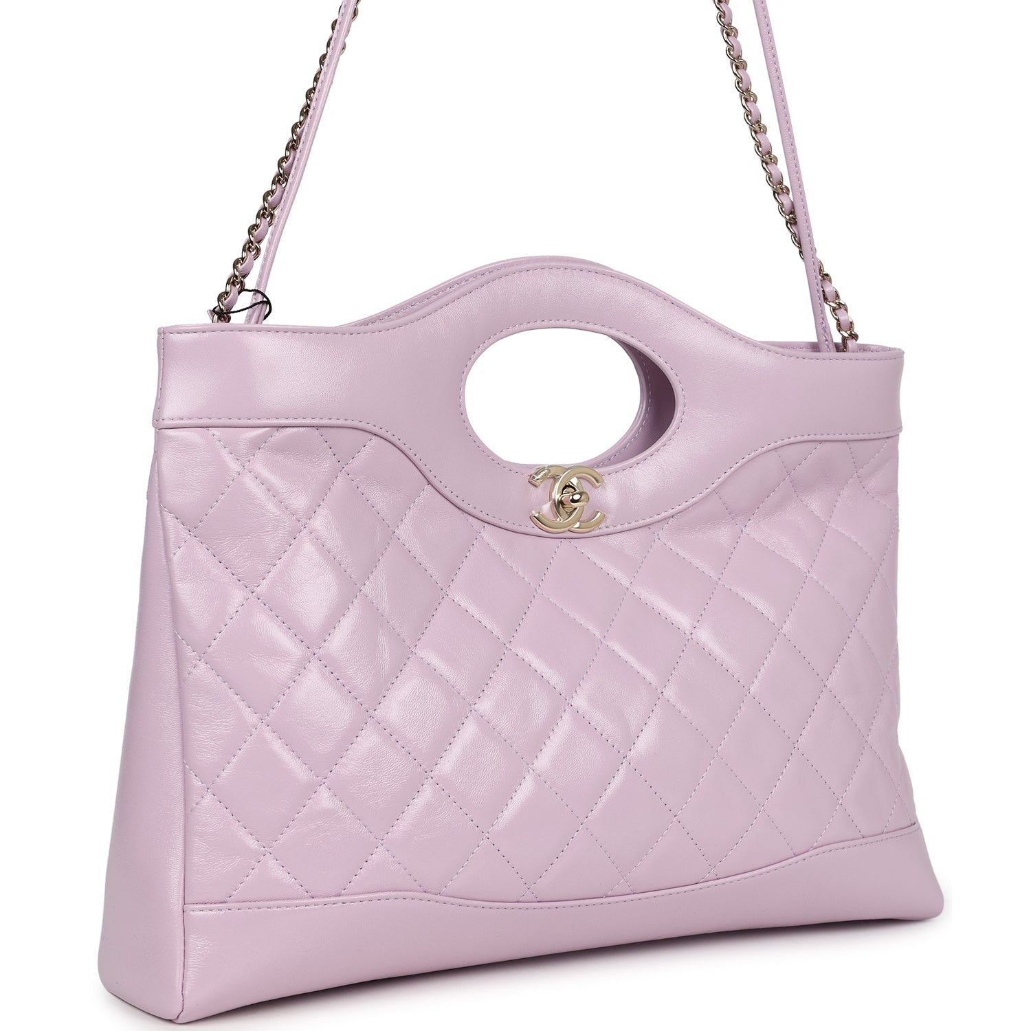 Chanel Large 31 Shopper Bag in Light Purple Shiny Lambskin Leather with Light Gold Hardware - Luxury Tote for Women, Perfect for Work, Travel & Everyday Use