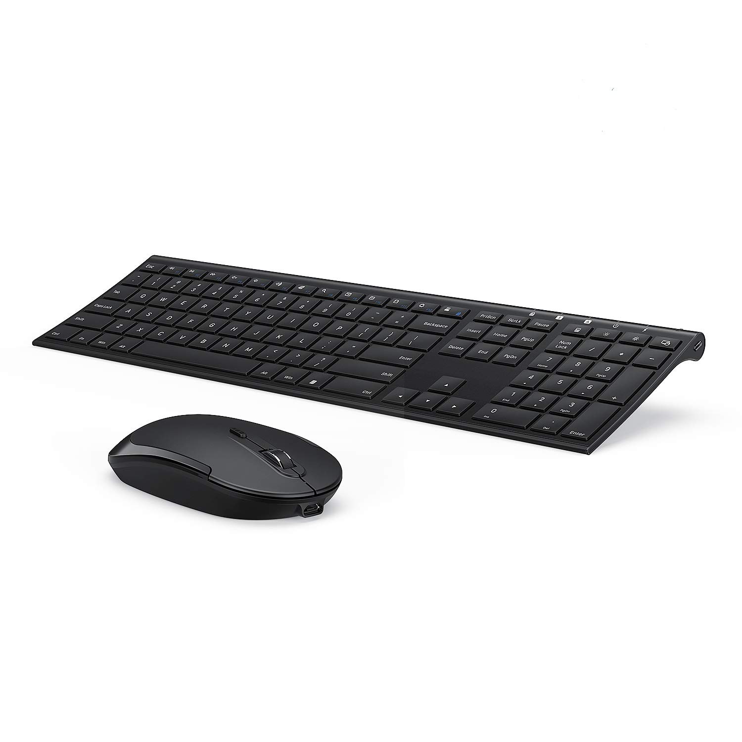 Vssoplor 2.4GHz Wireless Keyboard and Mouse Combo - Rechargeable, Compact, Quiet Full-Size with Nano USB Receiver for Windows PC/Laptop/Notebook (Black) - Perfect for Office, Home & Gaming Use