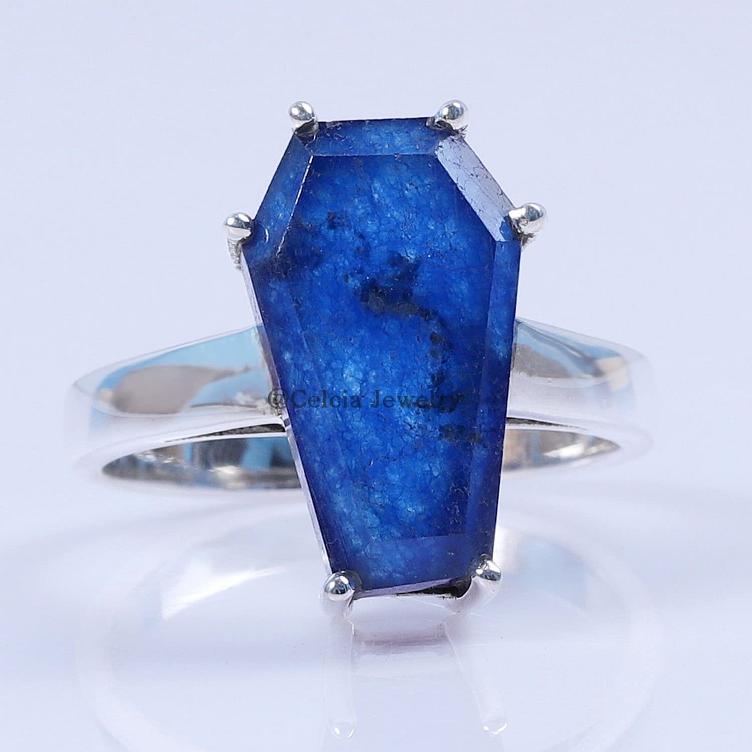 Blue Sapphire Coffin Ring - 925 Sterling Silver Unisex Jewelry, Victorian Style Statement Ring, September Birthstone Gift for Women & Men (Size 7) | Perfect for Gothic Fashion, Friendship Gifts & Metaphysical Healing