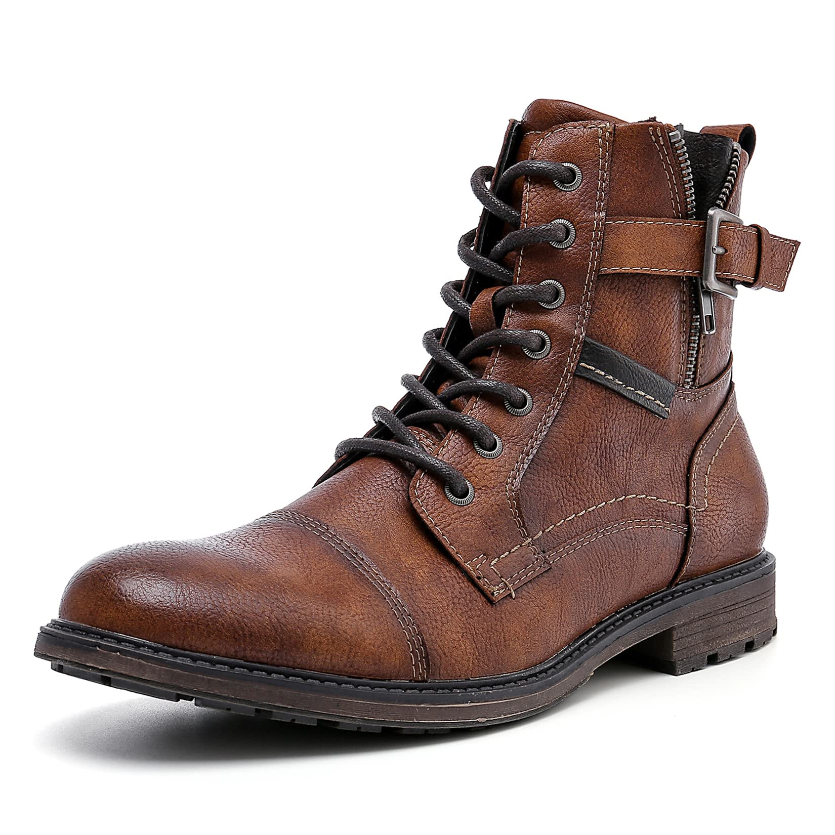 AMAPO Men's Oxford Dress Boots with Buckle & Side Zipper - Stylish Lace-Up Casual Boots for Business, Office & Formal Occasions