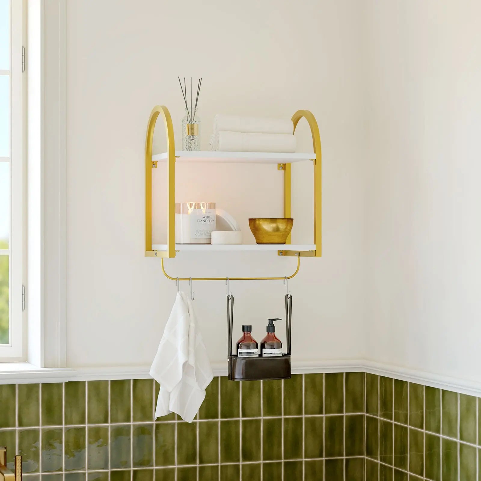 Bestier 2 Tier Floating Shelves with Towel Bar & Hooks - Rustic Wood Wall Shelves for Bathroom, Kitchen & Bedroom Organization - Perfect for Towels, Decor & Storage