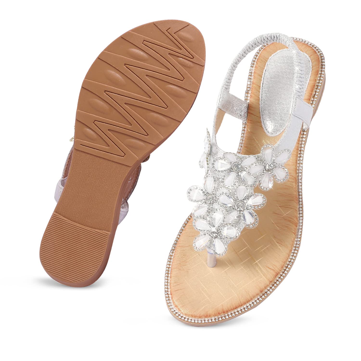 iCKER Women's Rhinestone Flat Sandals - Comfortable Dressy & Casual Flip Flops for Summer | Perfect for Beach, Party, and Everyday Wear