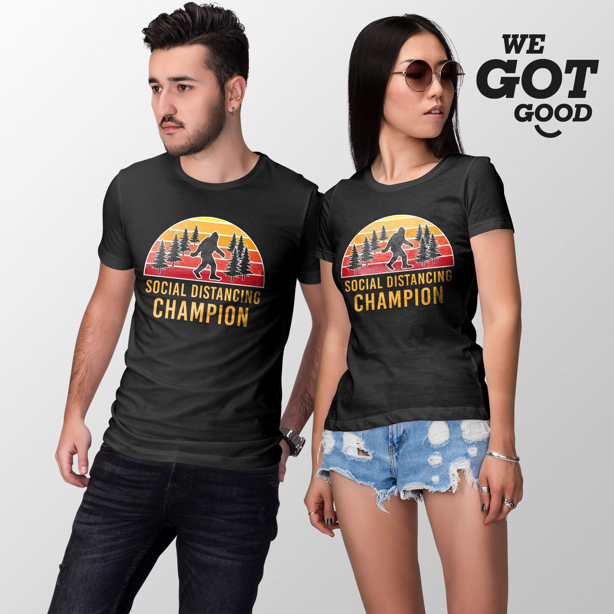 Funny Bigfoot Social Distancing Champion T-Shirt | Sasquatch Humor Graphic Tee for Outdoor Adventures & Camping Trips