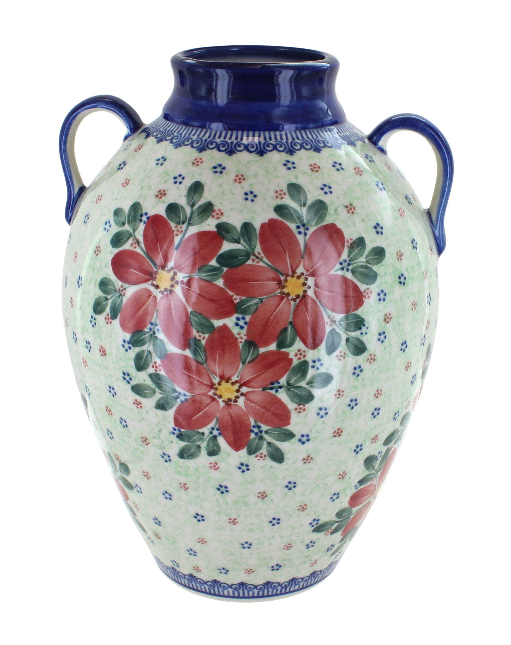 Blue Rose Polish Pottery Poinsettia Large Jug Vase - Handcrafted Ceramic Flower Vase for Home Decor, Wedding Centerpieces & Holiday Table Settings