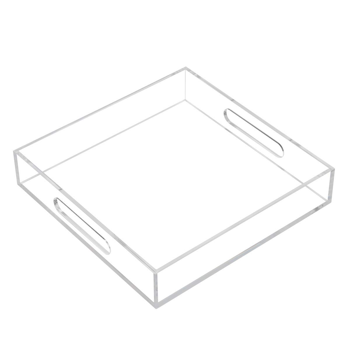 Clear Acrylic Serving Tray 10x10 Inch - Kitchen & Vanity Organizer for Coffee, Makeup, Decor