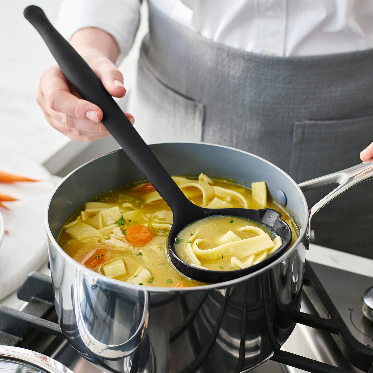 Premium Black Silicone Ladle - Heat-Resistant, Non-Slip Grip - Perfect for Cooking, Serving Soups & Sauces - Ideal for Kitchen, Camping & Outdoor Use