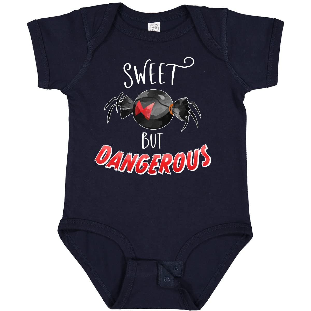 Inktastic Sweet But Dangerous Black Widow Spider Candy Baby Bodysuit - Cute Halloween Outfit for Infants, Toddler Costume for Spider-Themed Parties & Photo Shoots