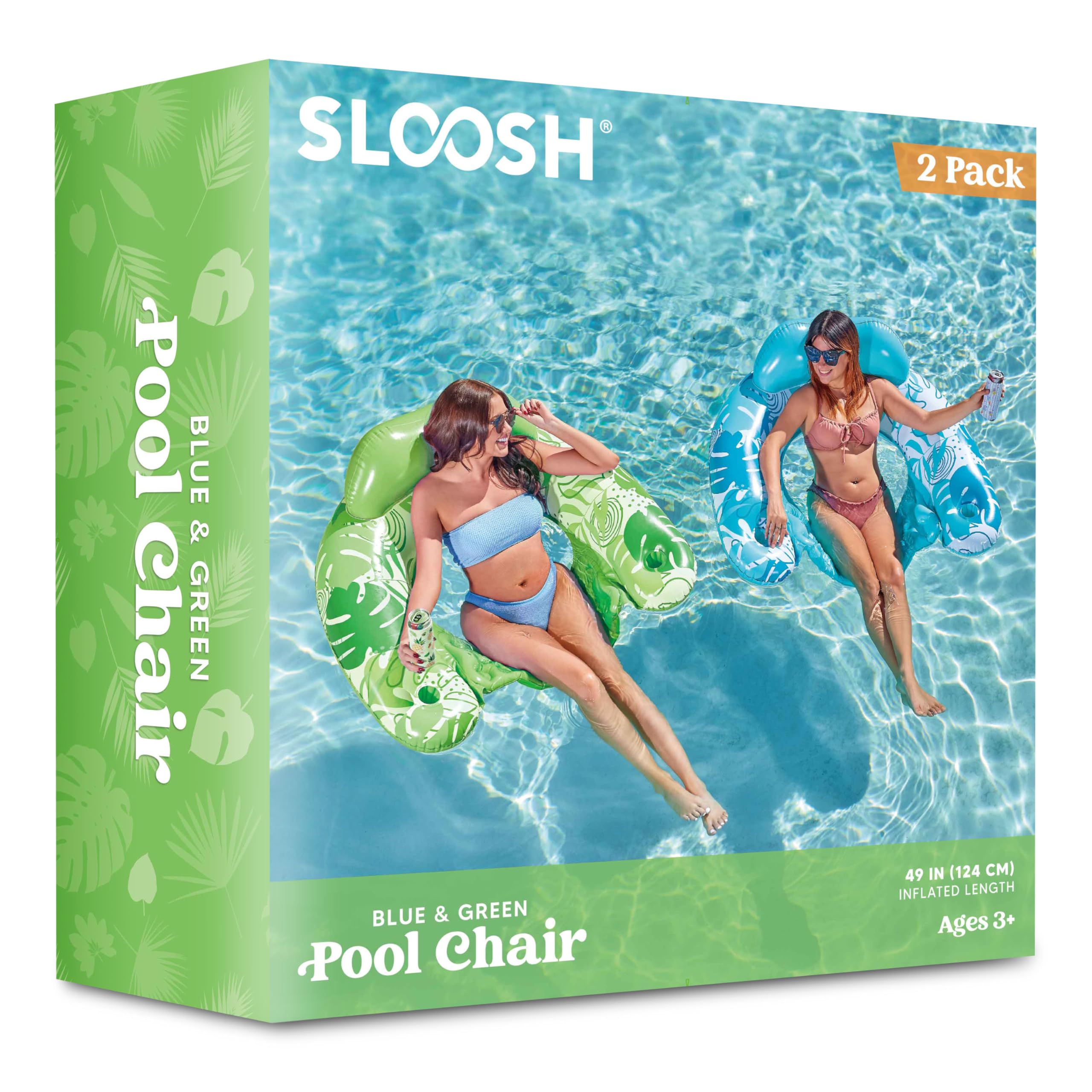 **SLOOSH 2-Pack Inflatable Pool Floats for Adults - Floating Chairs with Cup Holders, Blow Up Hammock Noodle Mat & Leaf Design - Perfect for Summer Relaxation, Swimming Pools, Beach Parties & Backyard Fun**