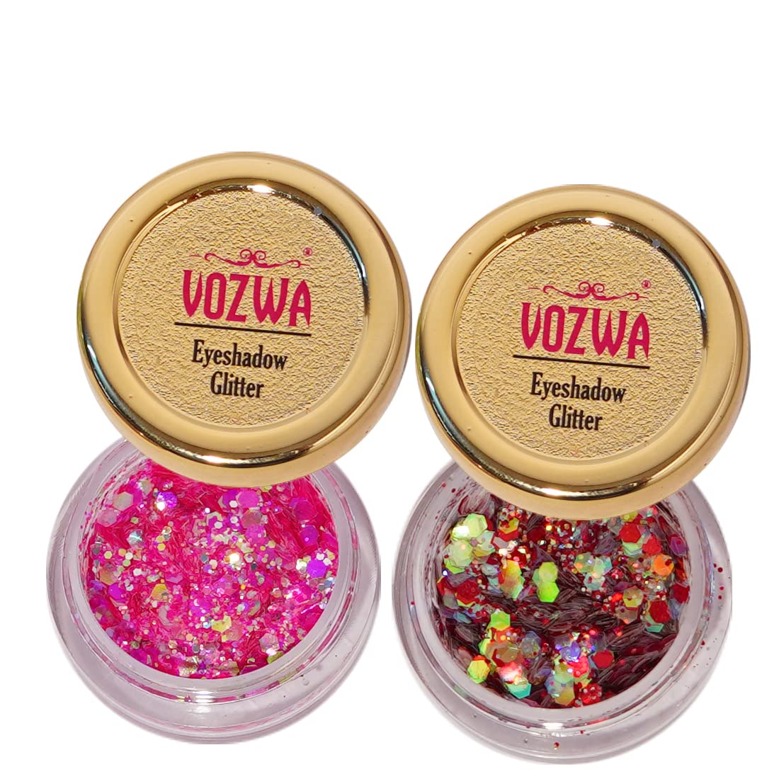 Vozwa Thick & Thin Chunky Eyeshadow Glitter (Pink + Red Mix) - Long Lasting Eye Makeup Glitter for Party, Festival, Halloween & Cosplay