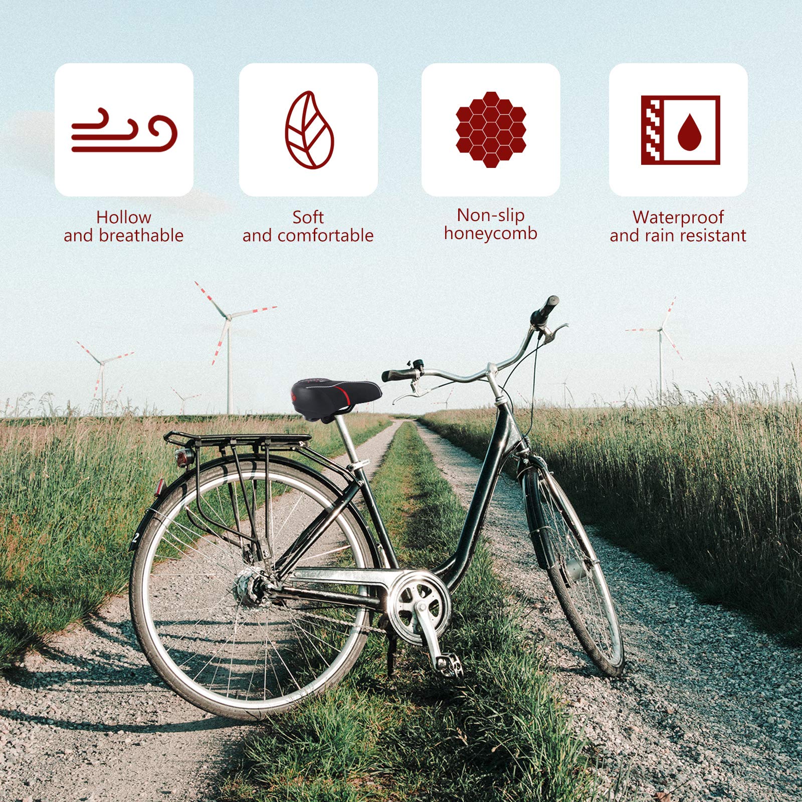 Comfortable Bike Seat Cushion - Soft Gel Mountain Bike Saddle with Reflective Strips for Shock Absorption | Perfect for Outdoor Cycling, Mountain Biking & Commuting