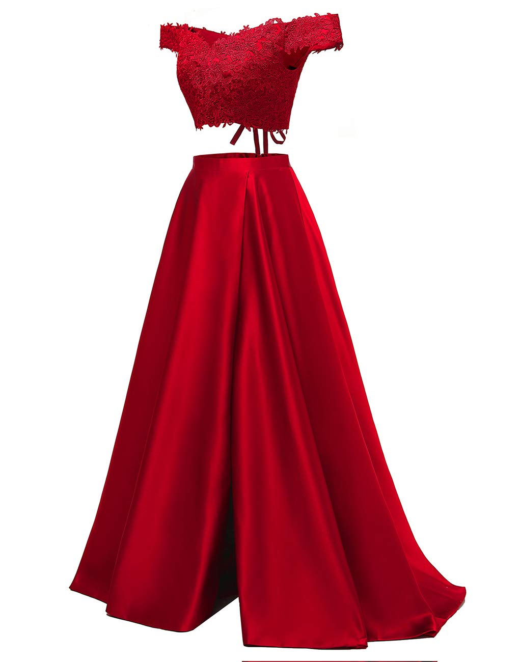 **Elegant Off Shoulder Prom Dresses 2024 | Long Two-Piece Lace & Satin Formal Evening Gown with High Slit for Women – Perfect for Prom Night, Homecoming, and Black-Tie Events**