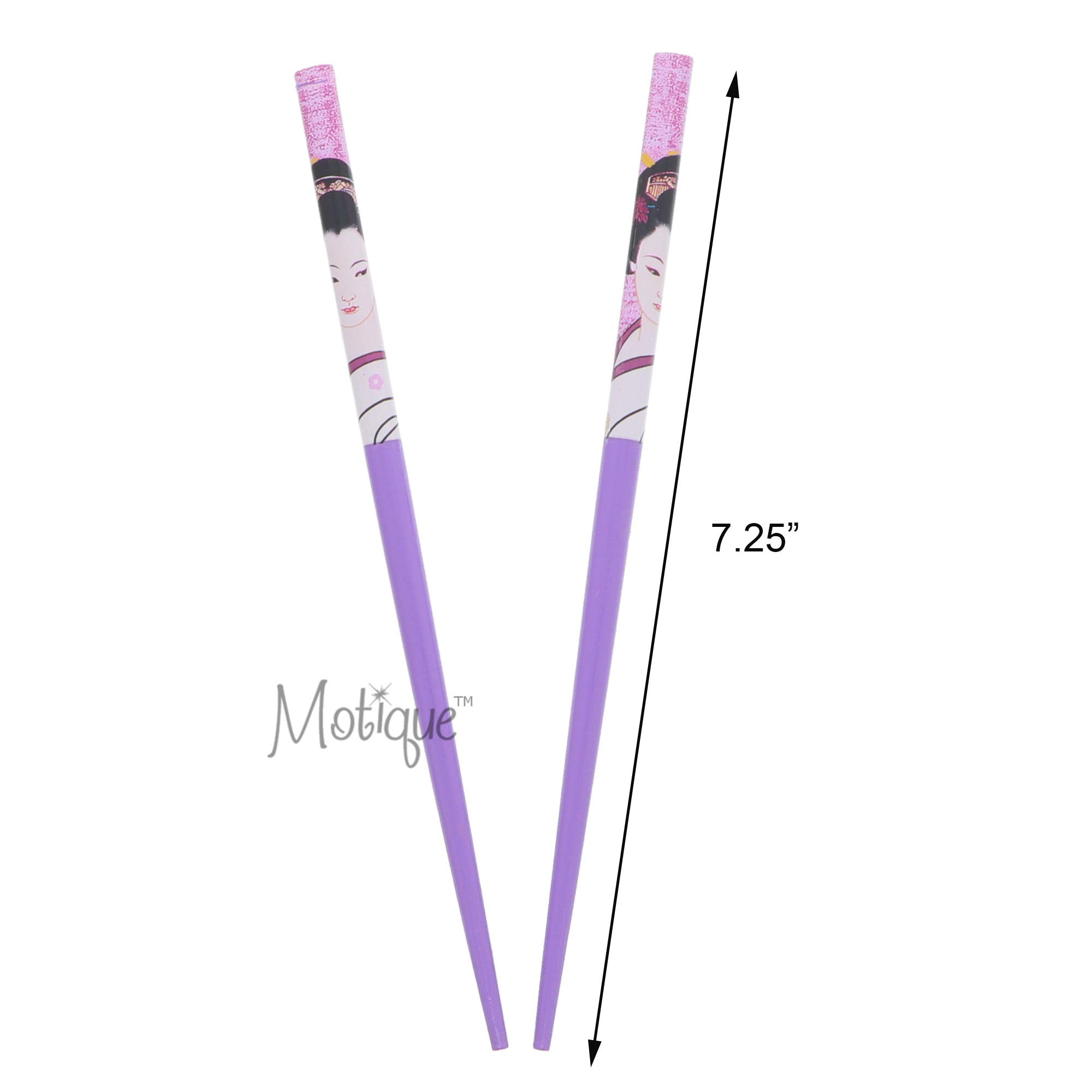 Set of 2 Purple Chinese Lady Print Wood Hair Sticks - 7.25 Inches Long for Hair Styling and Cultural Fashion Accessories
